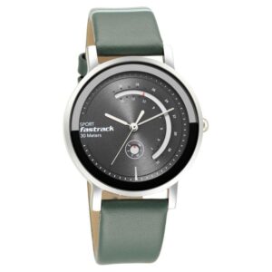Fastrack Wear Your Look Grey Dial Green Leather Strap Analog Watch For Girls